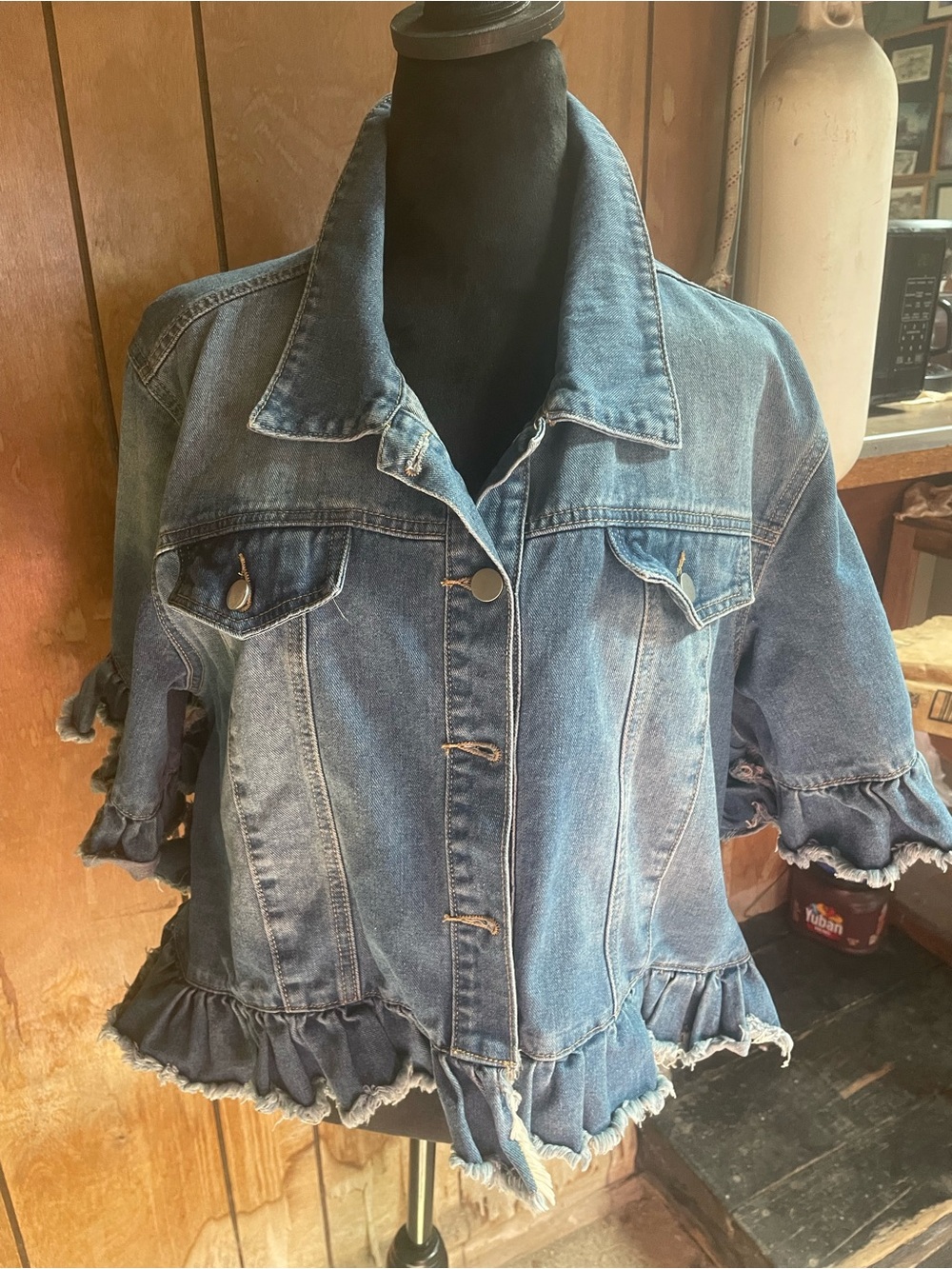 Hayden Blue Ruffle-Hem Denim Jacket